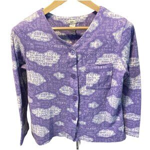 Adonna Purple White Fleece Long Sleeve Buttoned Pajama Top Sz Medium